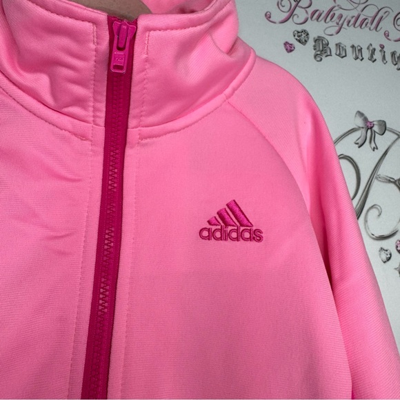Adidas sweater zip up ruffle frilly bottom neon pink track jacket striped - Picture 3 of 6